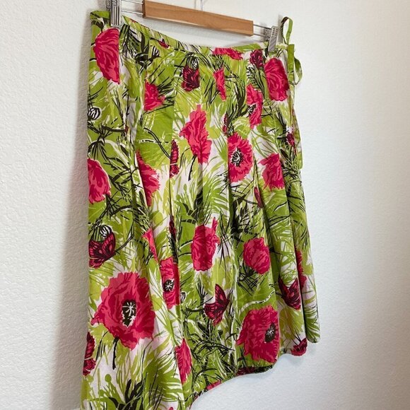 Talbots Floral Butterflies Pleated Skirt 100% Cotton Size 10 - Picture 2 of 7